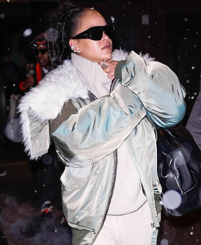 New York City Rihanna Green Shearling Collar Jacket