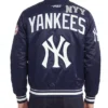 New York Yankees Letterman Full Snap Navy Satin Jacket Sale