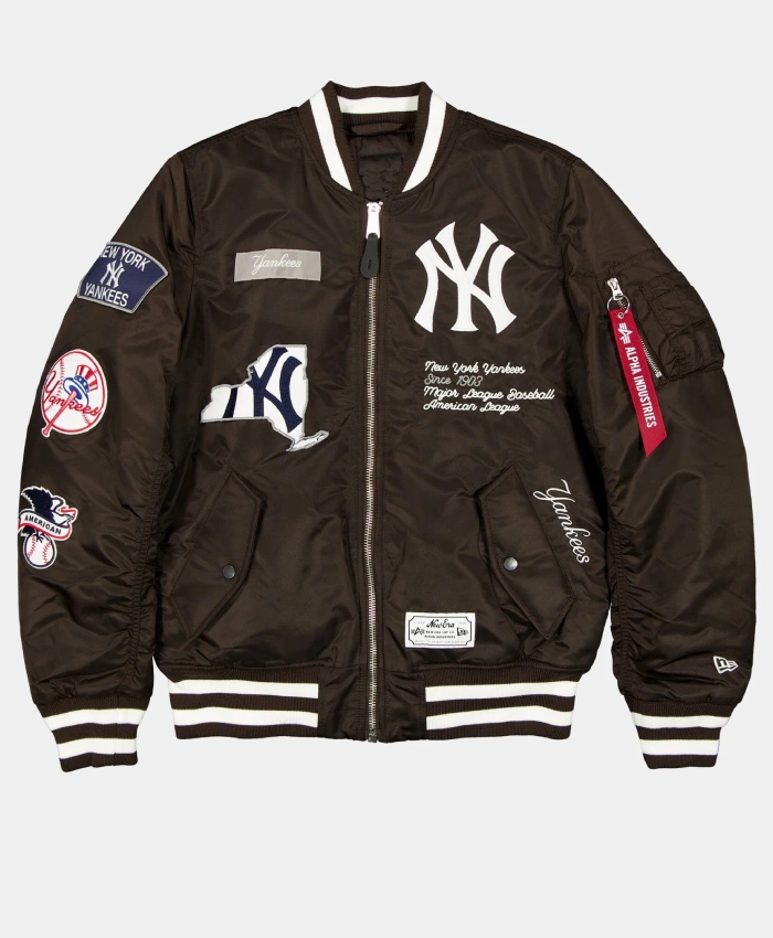 New York Yankees x Alpha x New Era MA 1 Black Satin Jacket