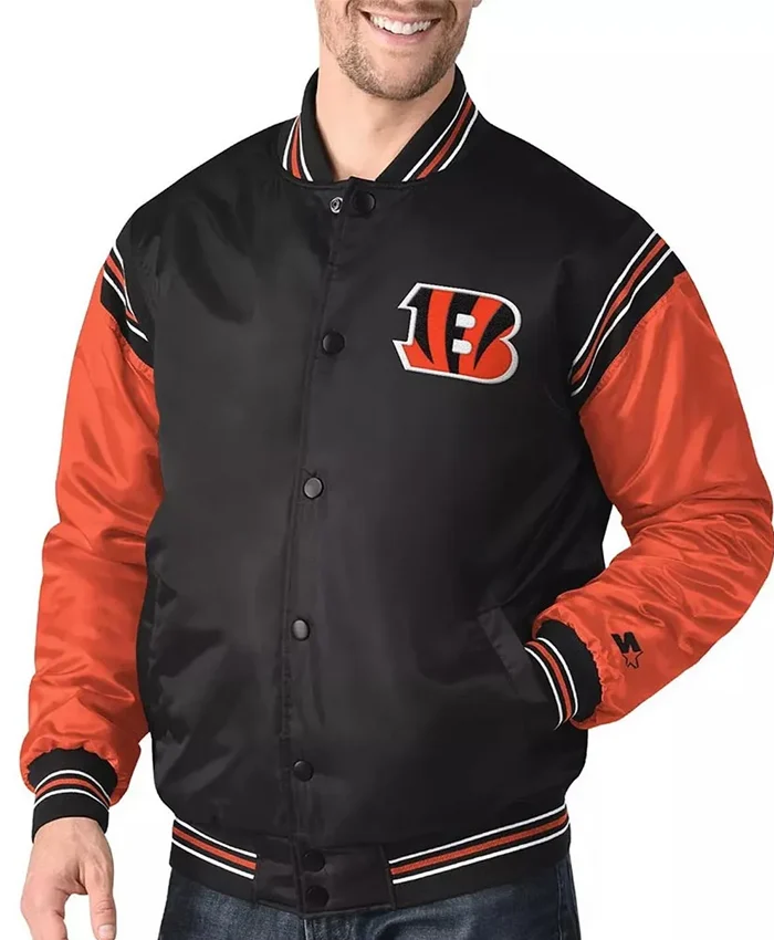 Niels Cincinnati Bengals Black/Orange Satin Full-Snap Jacket