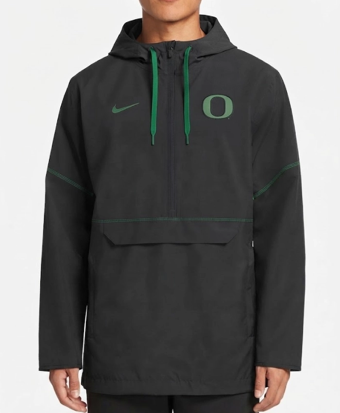 Nike Black Oregon Ducks Sideline Anorak Half Zip Hooded Jacket