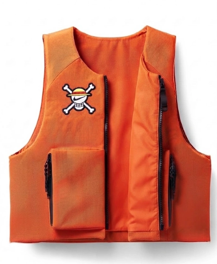 Nike x One Piece Zip Up Orange Cotton Vest For Men and Women