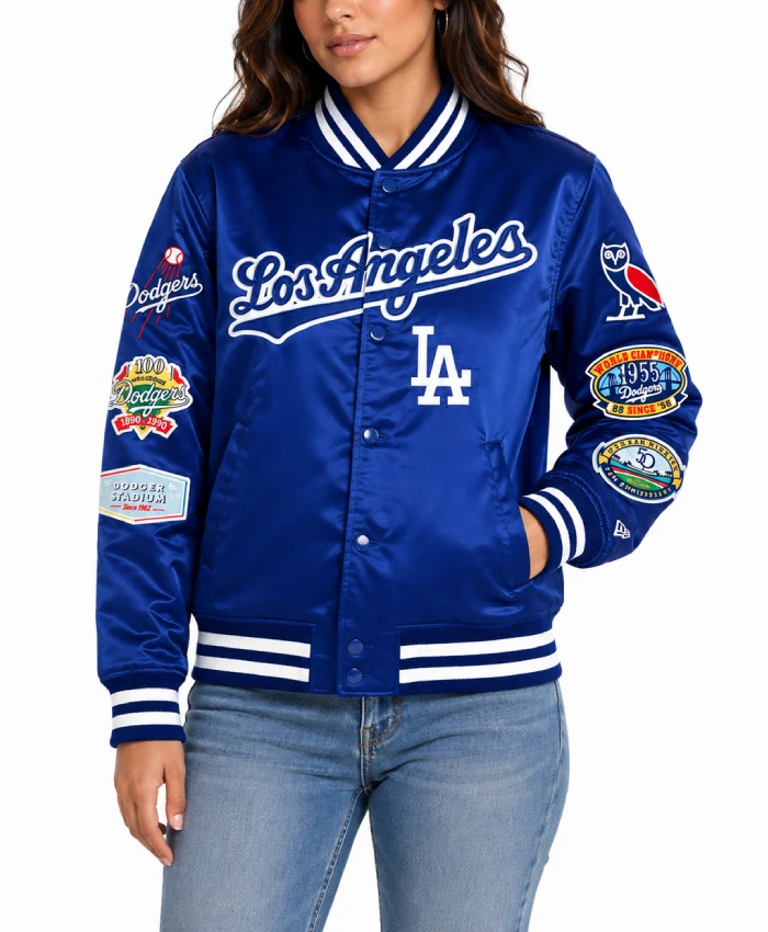 OVO X New Era X MLB Los Angeles Dodgers Blue Satin Jacket