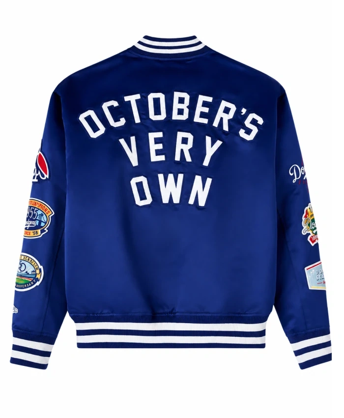 OVO X New Era X MLB Los Angeles Dodgers Blue Satin Varsity Jacket