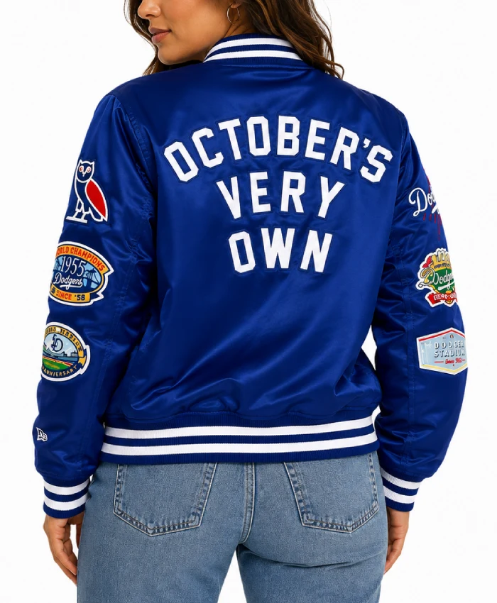 OVO X New Era X MLB Los Angeles Dodgers Blue Varsity Jacket Sale