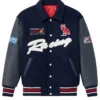 OVO X RedBull Navy Leather Sleeves Varsity Bomber Jacket