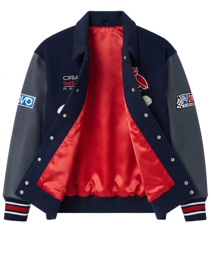 OVO X RedBull Navy Wool with Leather Sleeves Jacket