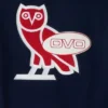 OVO X RedBull Navy Wool with Leather Sleeves Varsity Bomber Jacket