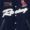 OVO X RedBull Navy Wool with Leather Sleeves Varsity Jacket