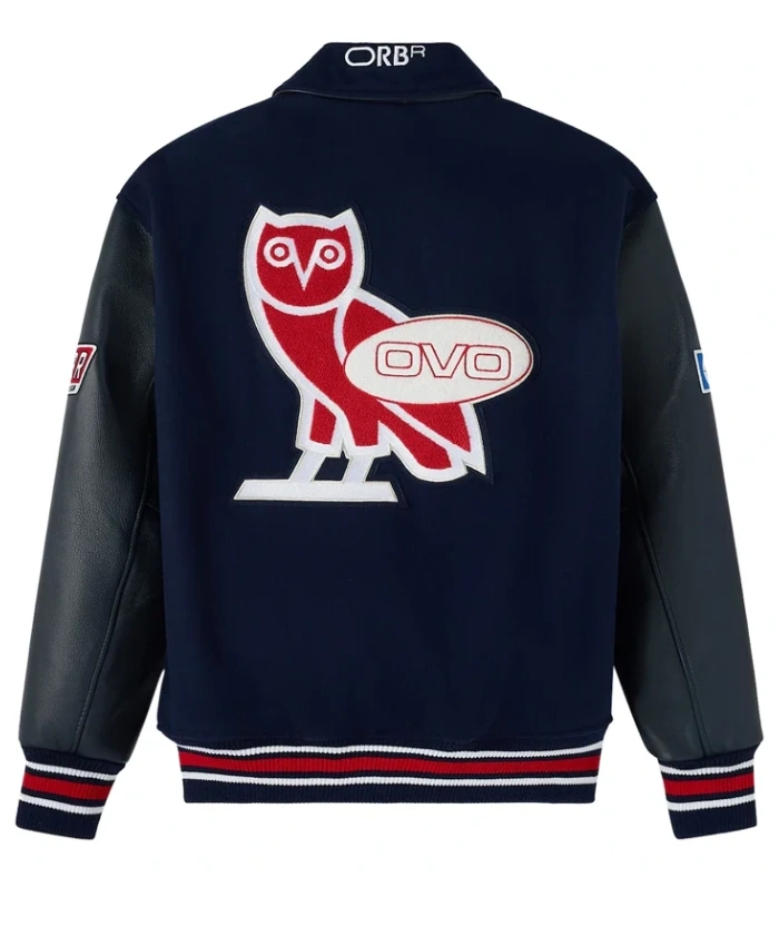 OVO X RedBull Wool with Leather Sleeves Varsity Bomber Jacket