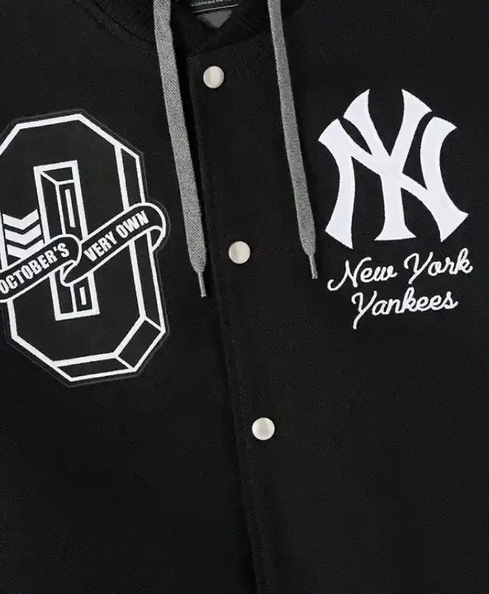 OVO x MLB 2026 New York Yankees Black Insulated Cotton Twill Bomber Jacket