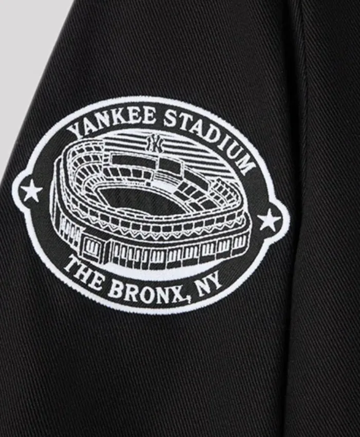 OVO x MLB 2026 New York Yankees Black Insulated Cotton Twill Hooded Bomber Jacket