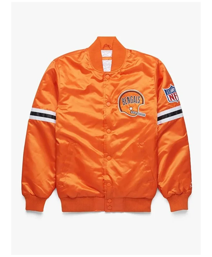 Oberon Cincinnati Bengals Orange Satin Varsity Jacket