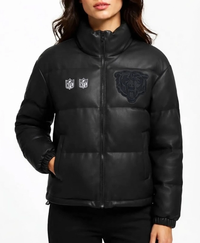 Off Season Chicago Bears Black Leather Puffer Jacket