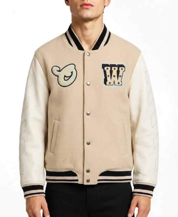 Off White Star Logo Wool with Leather Sleeves Jacket