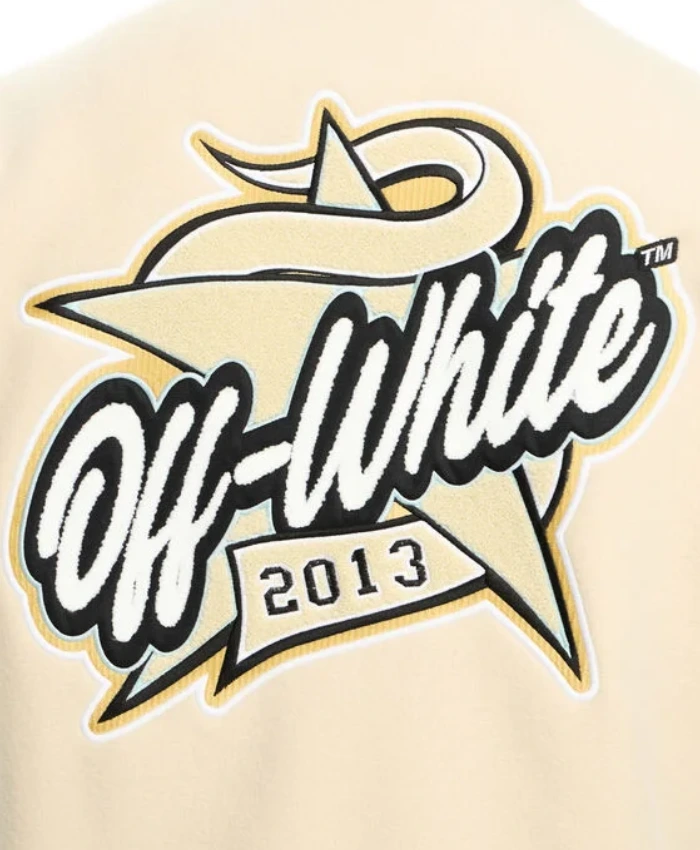 Off White Star Logo Wool with Leather Sleeves Varsity Jacket