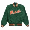 Order Miami Hurricanes 80s Green Satin Varsity Jacket On Sale