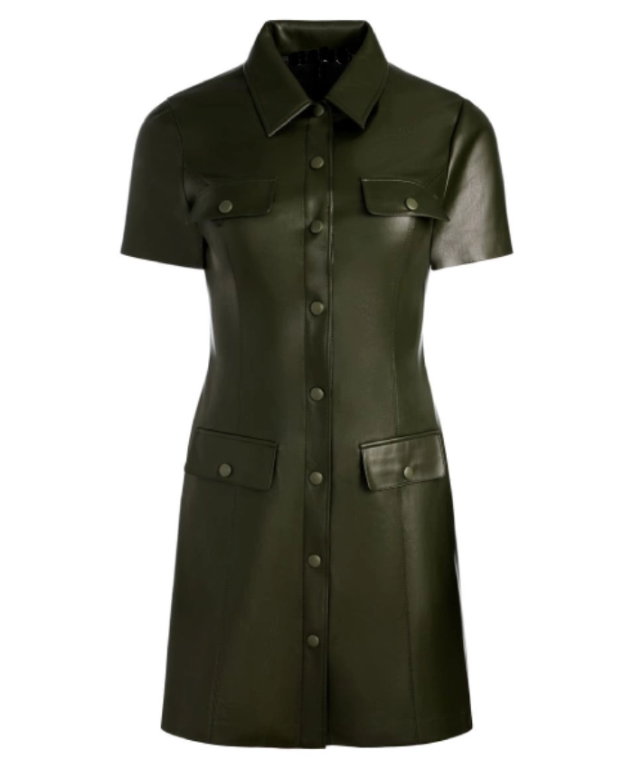 Paige Herschell General Hospital 2026 Jacinda Bracken Green Leather Short Sleeve Dress