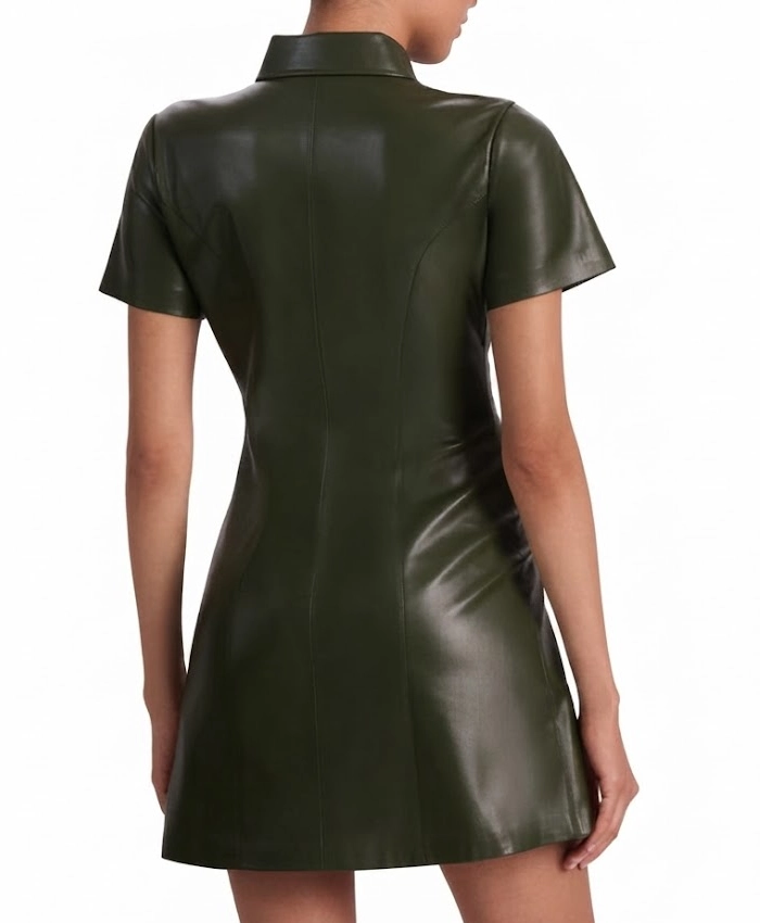 Paige Herschell General Hospital 2026 Jacinda Bracken Green Leather Short Sleeve Mini Dress
