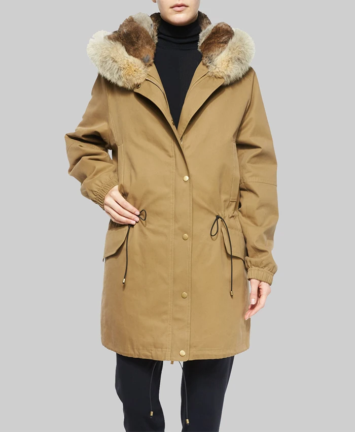 Paris Jackson Brown Hooded Fur Parka Jacket