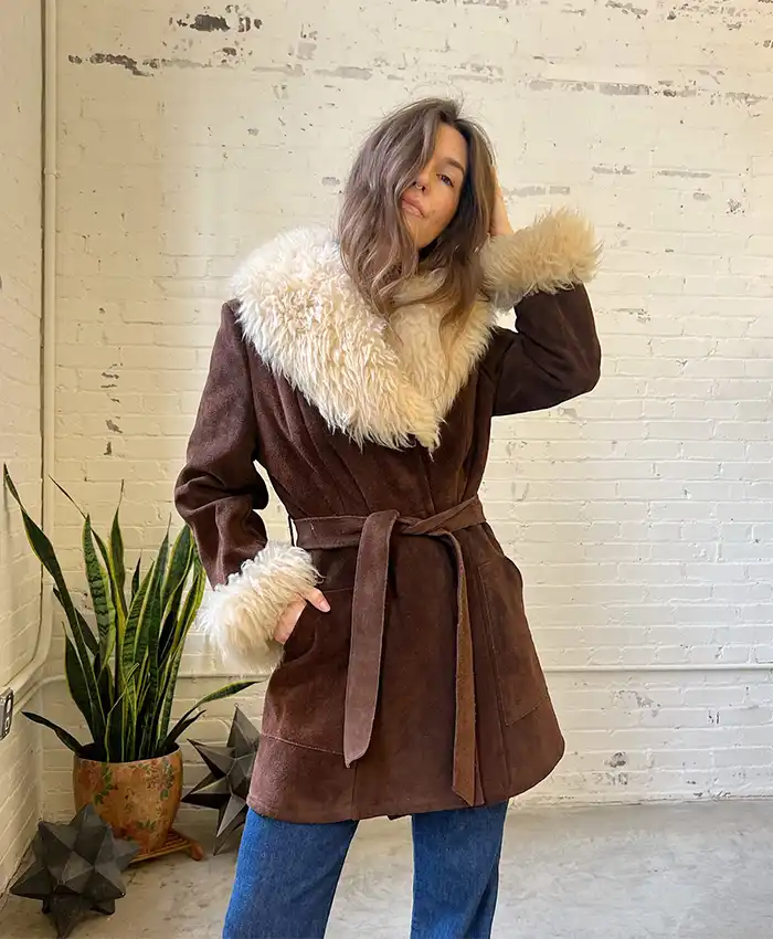 Penny Lane Brown Suede Fur Coat