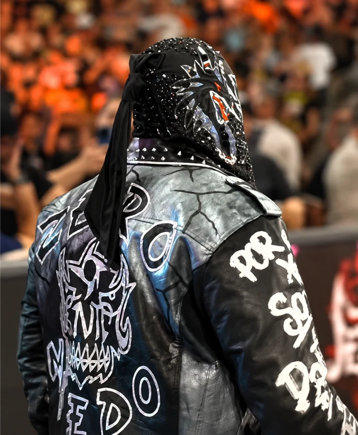 Shop Penta El Zero Miedo Graffiti Text Art Black Leather Jacket