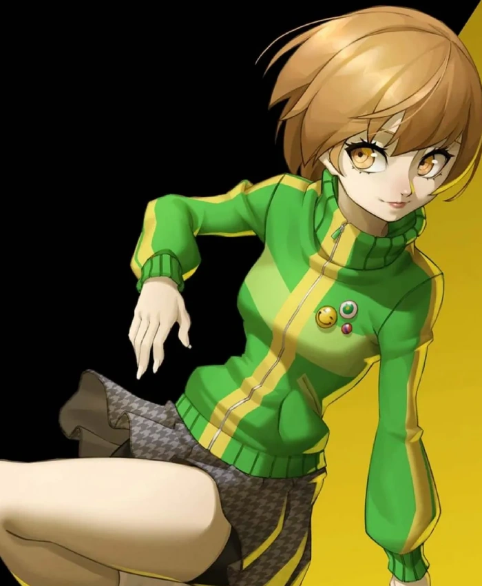 Persona 4 Golden Chie Satonaka Green Leather Track Jacket For Sale