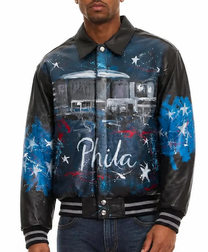 Philadelphia 76ers Black Bomber Jacket Mens