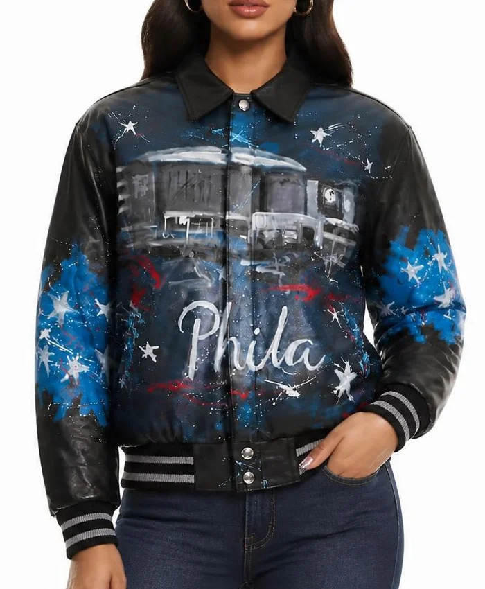 Philadelphia 76ers Black Bomber Jacket Womens