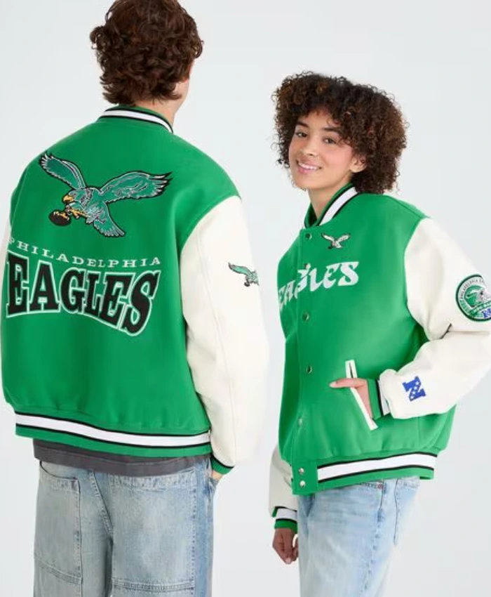 Philadelphia Eagles Wool with Leather Bomber Jacket