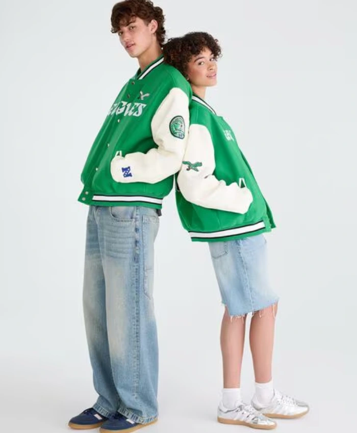 Philadelphia Eagles Wool with Leather Green Bomber Jacket