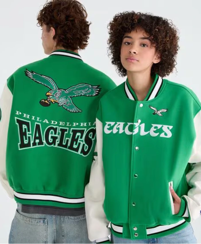 Philadelphia Eagles Wool with Leather Green Jacket