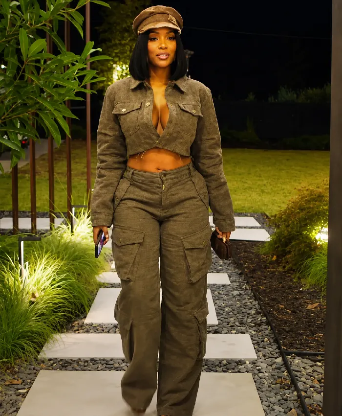 Porsha Williams Catherine Cropped Boucle Denim Jacket Sale