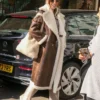 Post Show London Michelle Keegan Shearling Brown Leather Coat