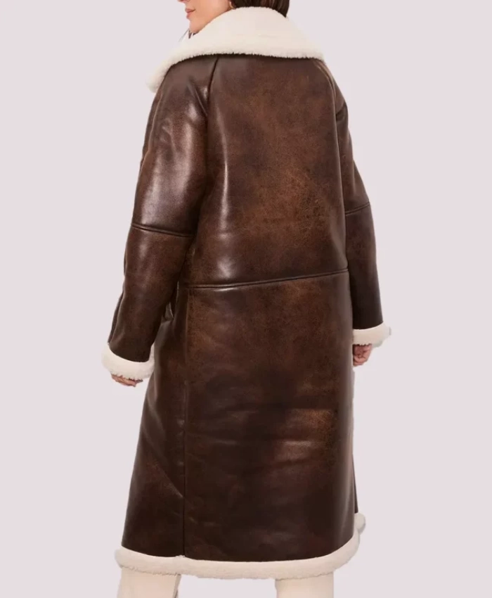 Post Show London Michelle Keegan Shearling Brown Leather Trench Coat