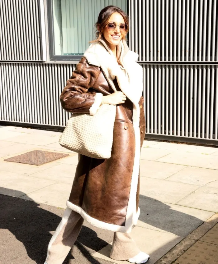 Post Show London Michelle Keegan Shearling Leather Trench Coat