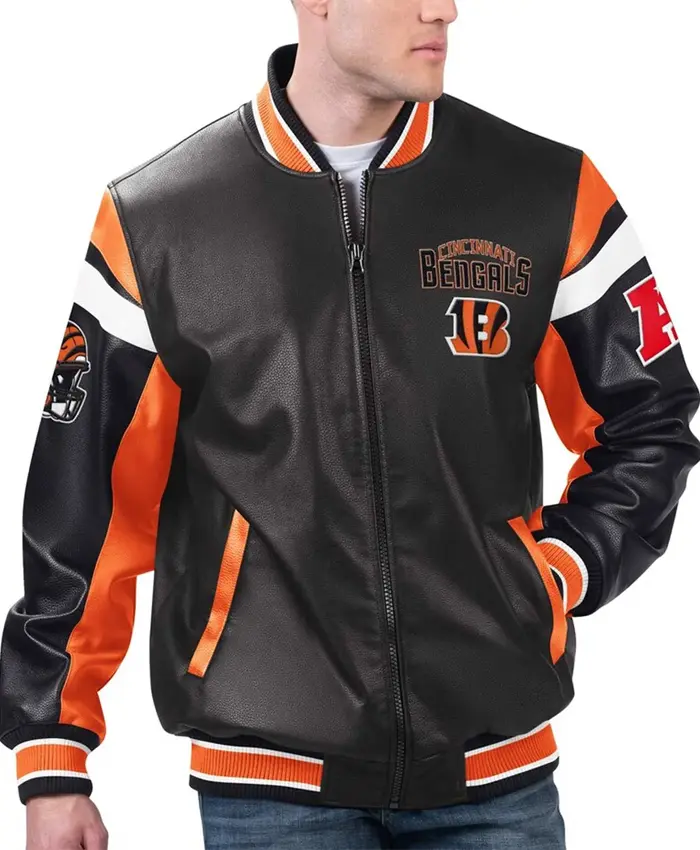 Pyotr Cincinnati Bengals Black Leather Varsity Jacket