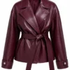 Real Housewives Of Orange County S20 Tamra Judge Burgundy Leather Trench Jacket Sale