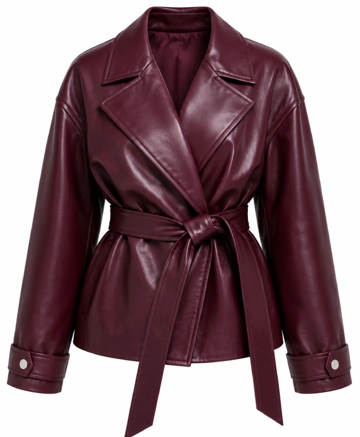 Real Housewives Of Orange County S20 Tamra Judge Burgundy Leather Trench Jacket Sale