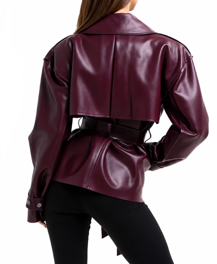 Real Housewives Of Orange County S20 Tamra Judge Burgundy Leather Trench Jacket