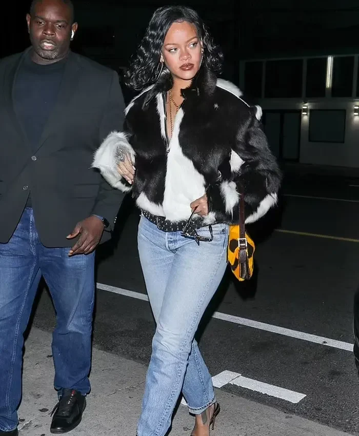 Rihanna Cow Print Fall Trend PU Fur Jacket For Sale
