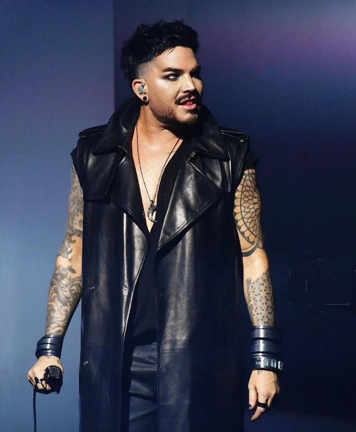 Roundhouse 2026 Adam Lambert Sleeves Less Black Leather Coat For Men