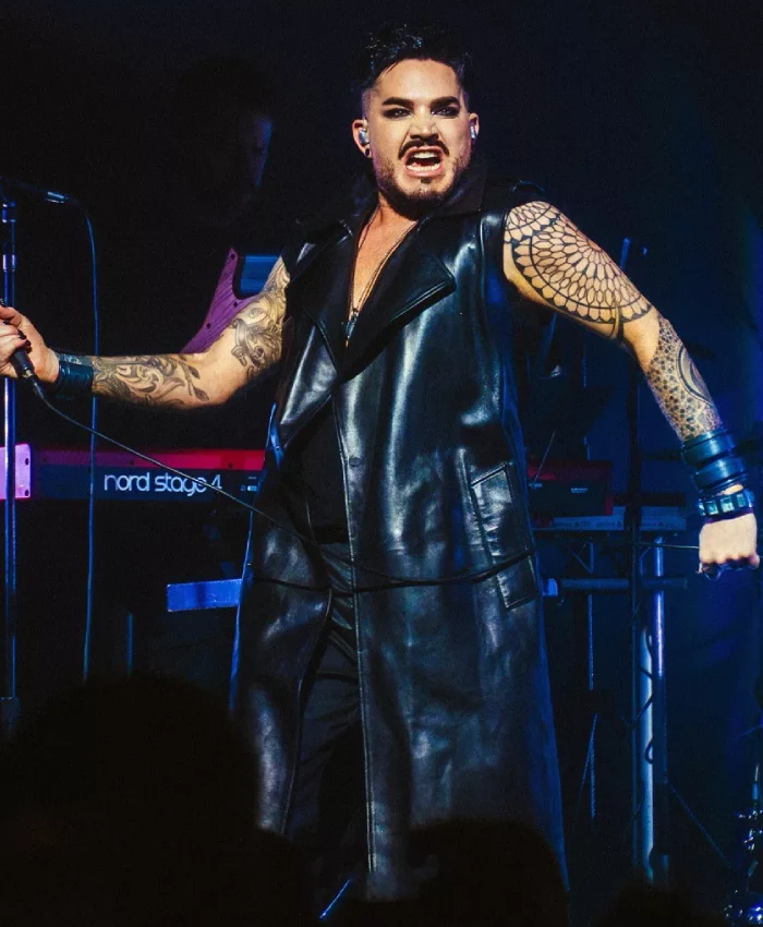 Roundhouse 2026 Adam Lambert Sleeves Less Black Leather Long Coat