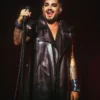 Roundhouse Adam Lambert Sleeves Less Black Leather Long Coat For Men