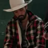 Ryan Bingham Yellowstone S03 Walker Shirt Style Red Cotton Fabric Plaid Jacket