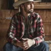 Ryan Bingham Yellowstone S03 Walker Shirt Style Red Cotton Fabric Plaid Jacket For Sale