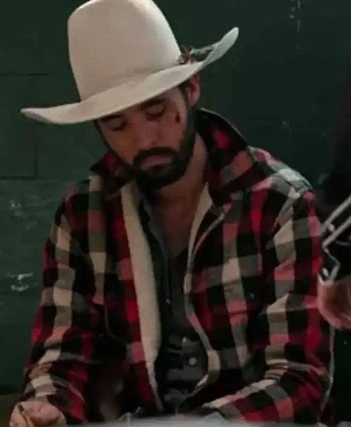Ryan Bingham Yellowstone S03 Walker Shirt Style Red Cotton Fabric Plaid Jacket