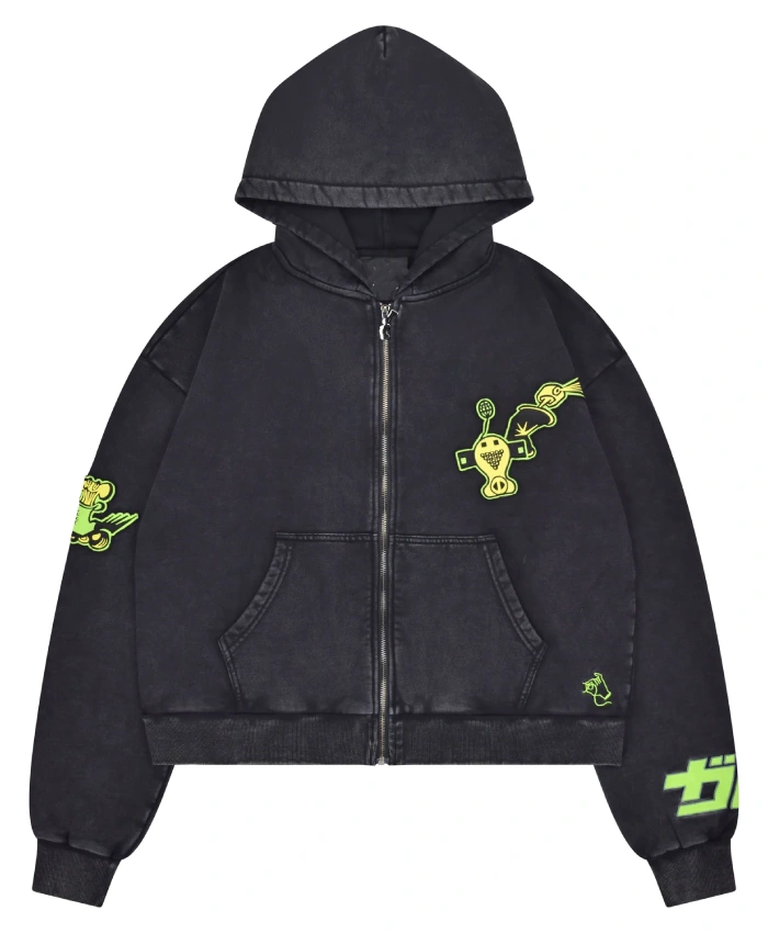 SEGA Video Game Jet Set Radio Lime Green Patch Black Hooded Jacket Sale