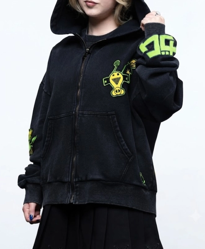 SEGA Video Game Jet Set Radio Lime Green Patch Black Hooded Jacket