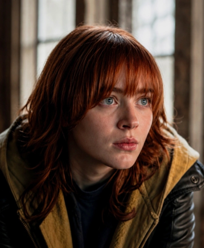Sadie Sink Spider man Brand New Day Movie 2026 Jean Grey Black Leather Coat